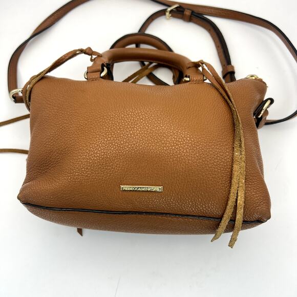 Rebecca Minkoff Micro Moto Satchel Crossbody Purse Bag Almond Brown Leather - Picture 5 of 13